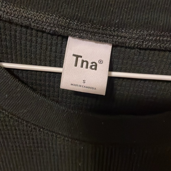 TWO tops. TNA xs burgundy waffle long sleeve and tan black waffle shirt size s - Picture 7 of 8